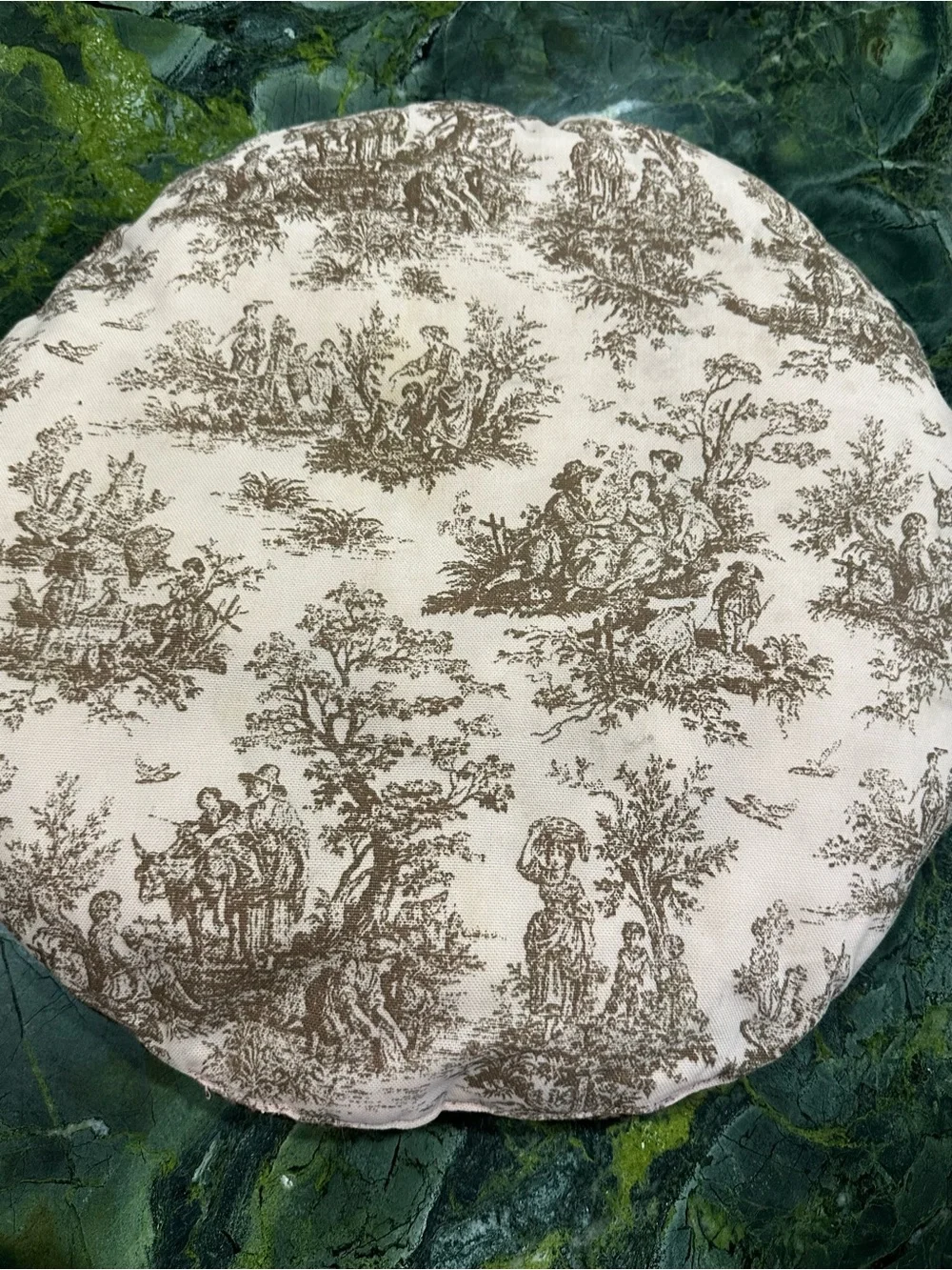 Vintage Toile Bucolic Kravet  Romantic Scene Reversible Round Decorative Pillow